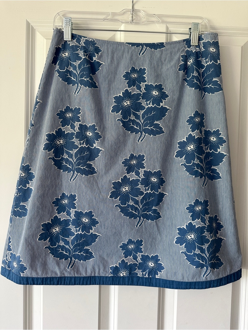 Boden Blue Floral A-Line Skirt with Trim - note UK size 12